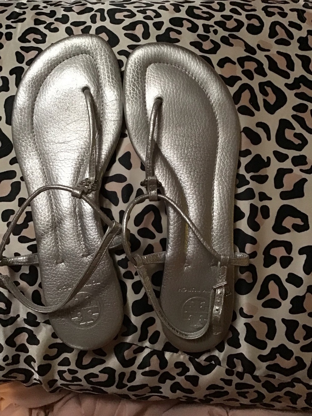 Tory Burch Silver Metallic Thong Sandals